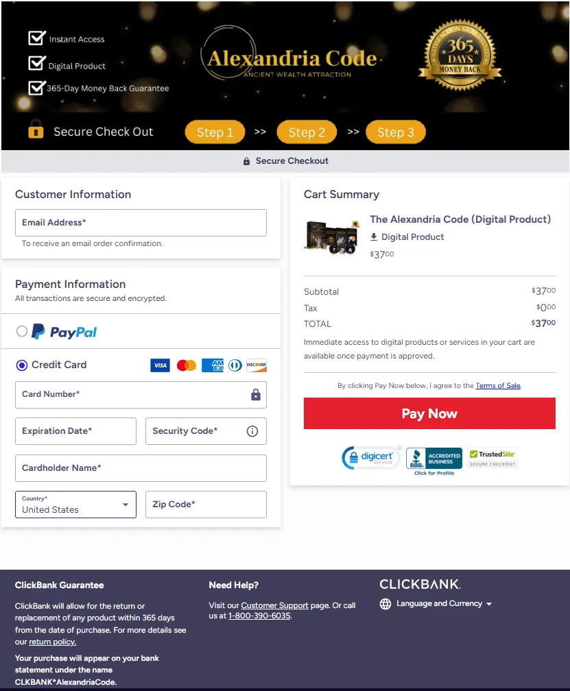 The Alexandria Code Secured Order Form